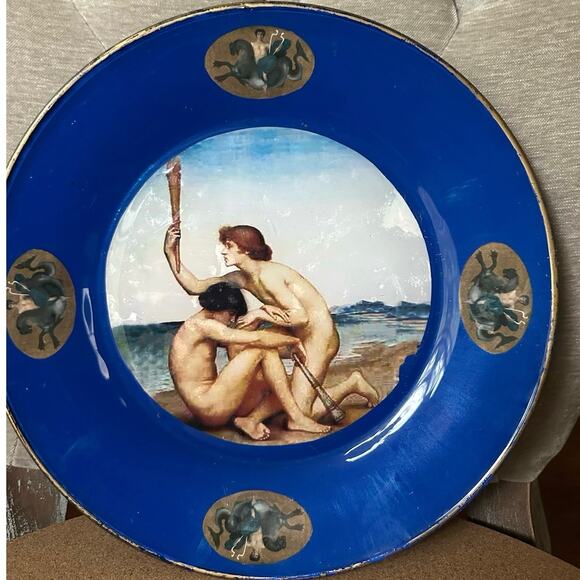 Vintage Phosphorus and Hesperus wall art decorative plate blue gold 10.5”